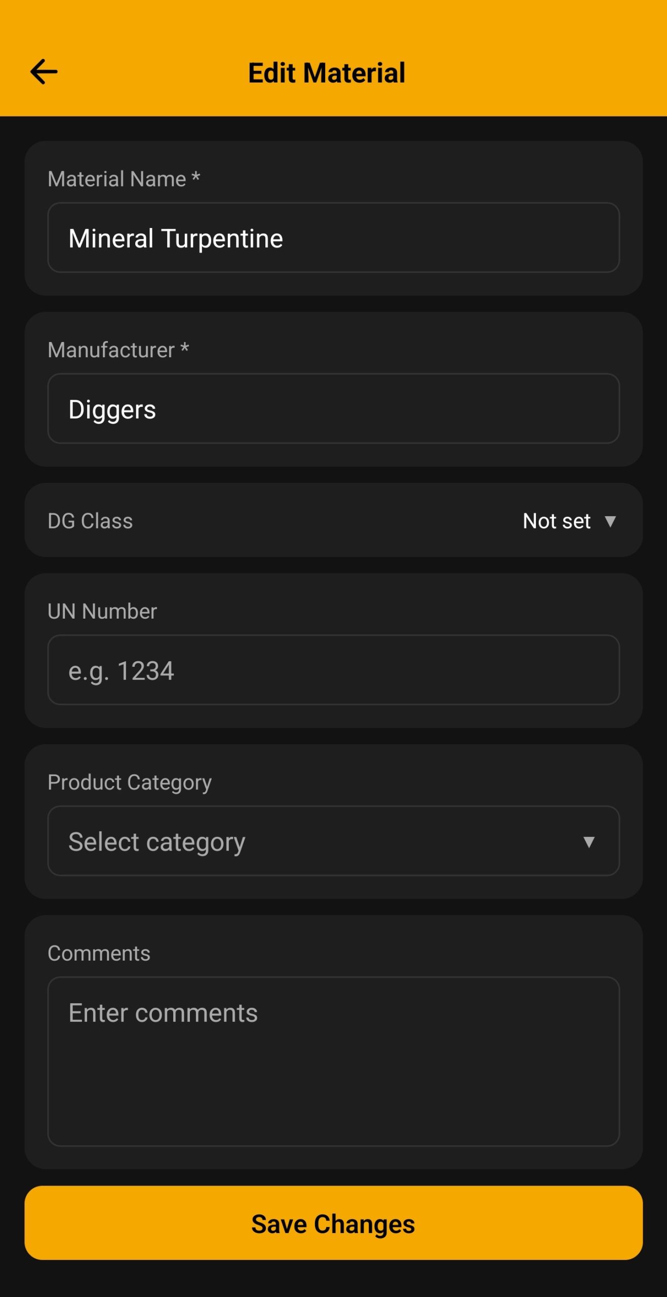 Product Categories Screenshot