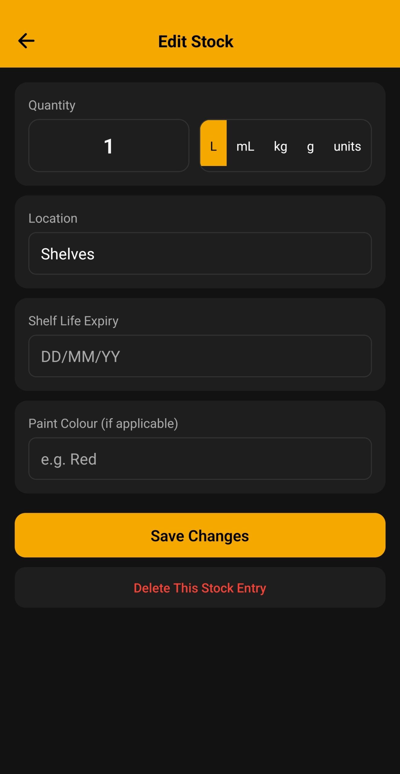 Inventory Tracking Screenshot