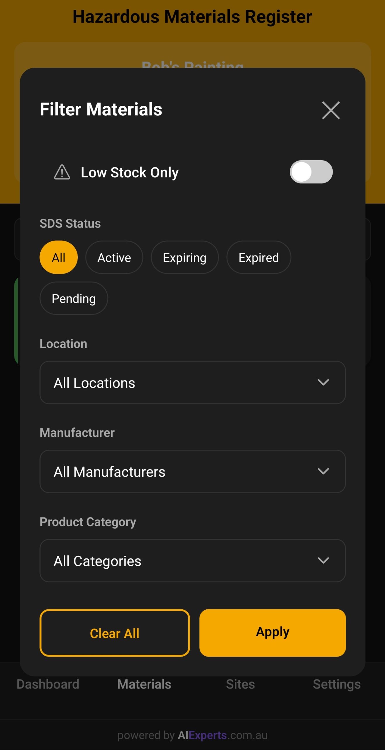 Search and Filter Screenshot