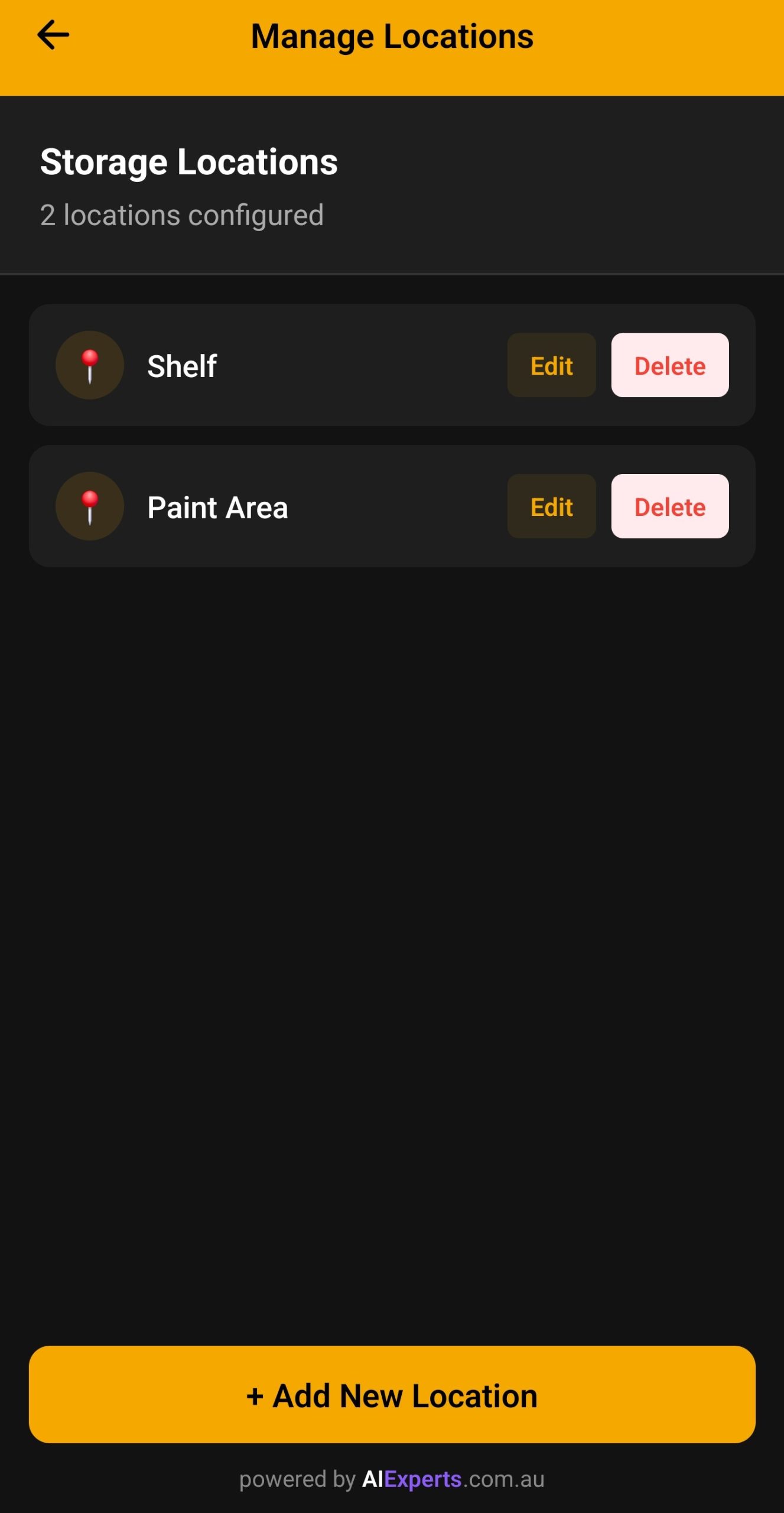 Storage Locations Screenshot