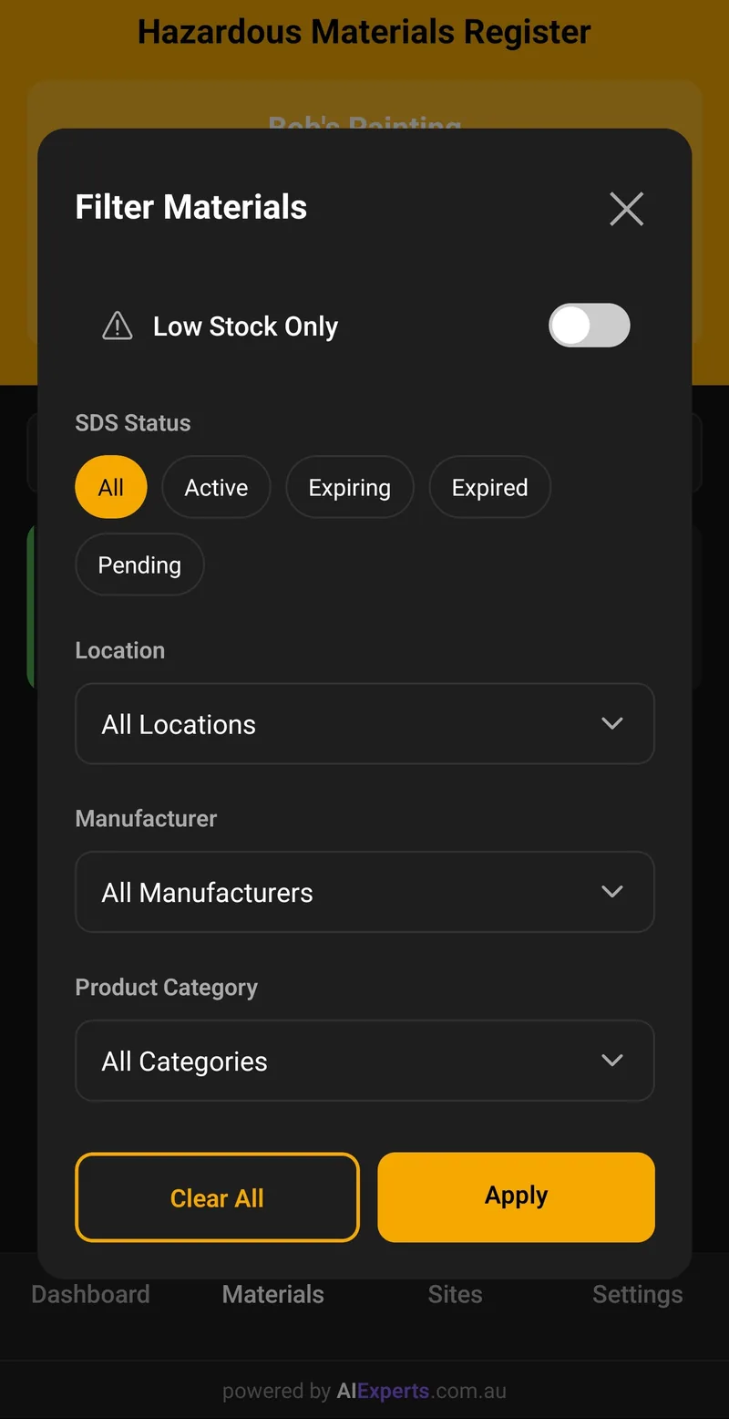 Search and Filter Screenshot